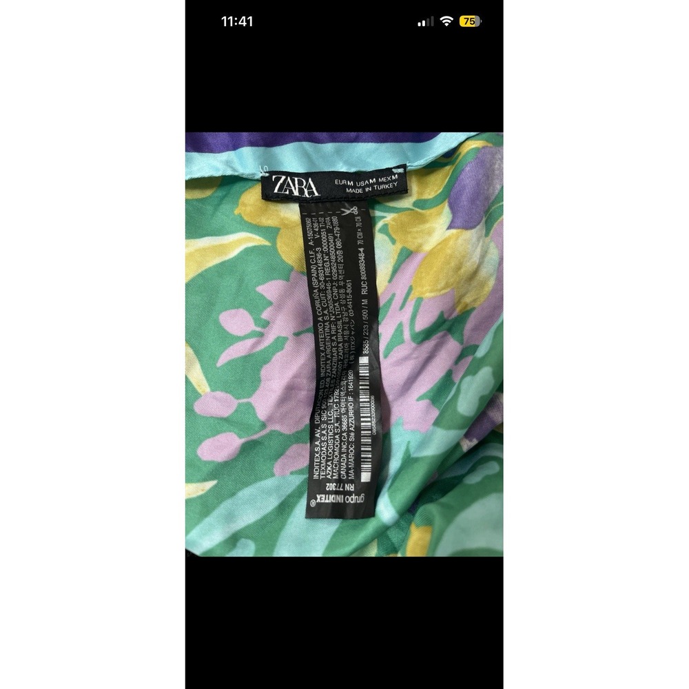 Zara Floral Square Scarf Green Purple Aqua Botanical Print Satin Feel - Picture 4 of 6